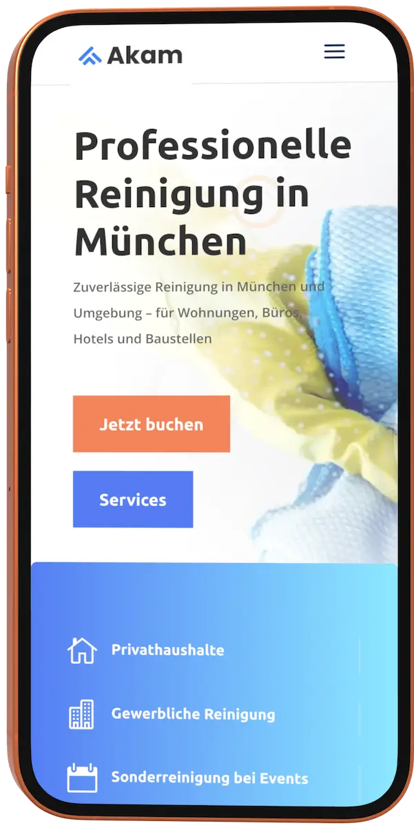 Webdesign-Projekt Akam Reinigung München – moderne WordPress-Website von maxWapp
