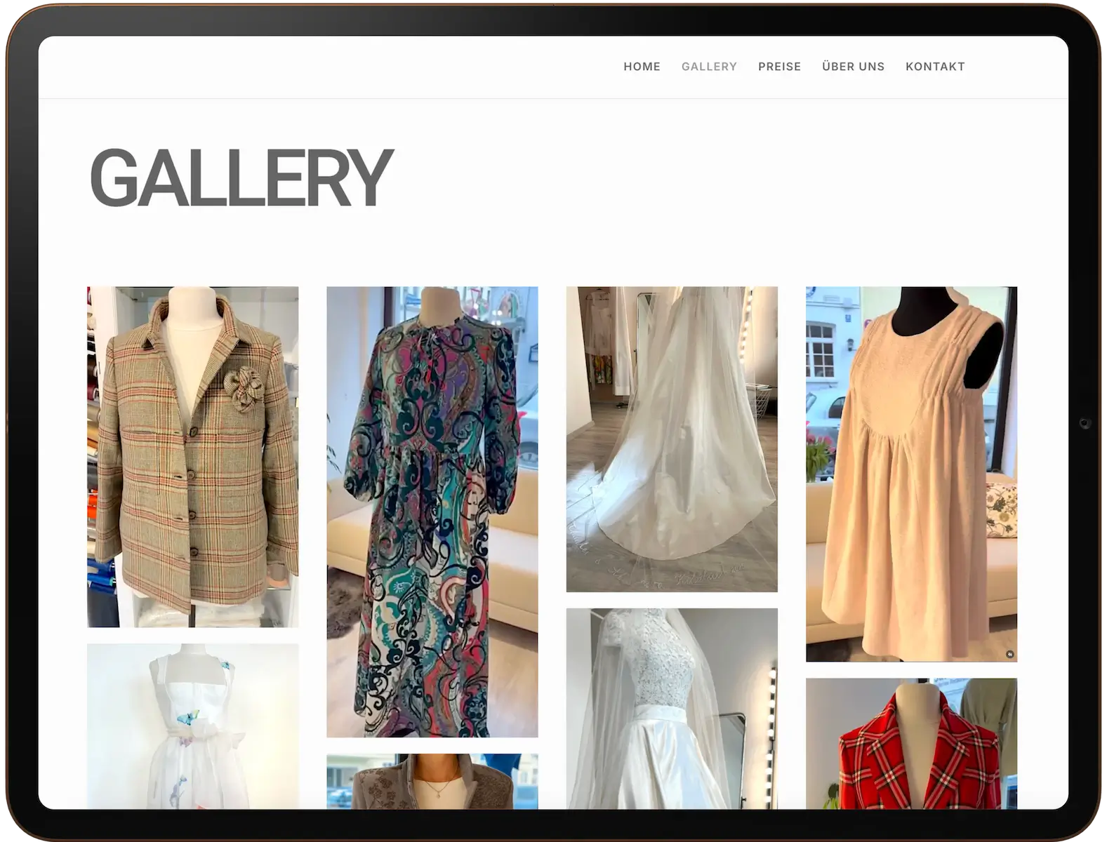 Galerie der Atelier Website mit Kollektionen