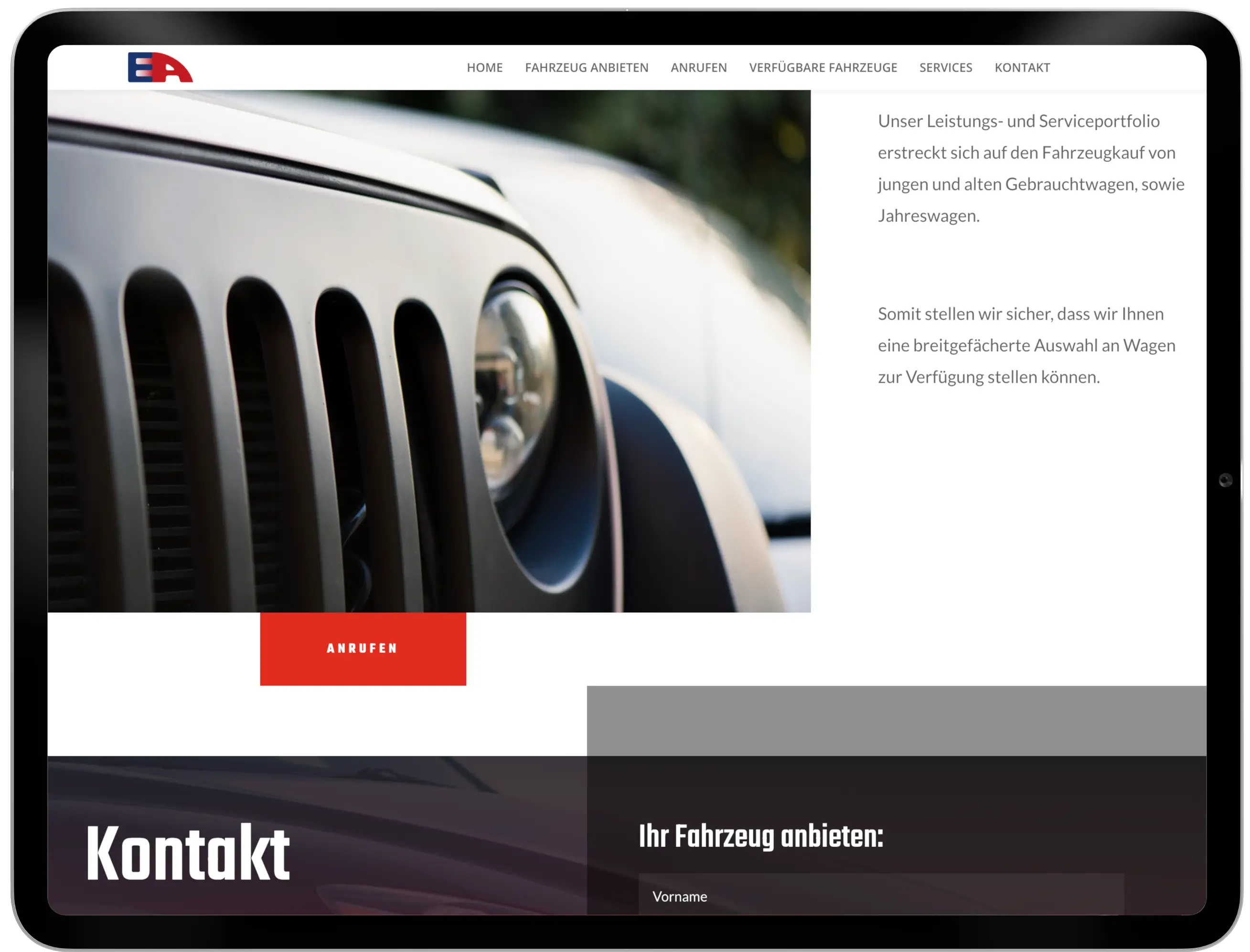 iPad-Ansicht: Website für Efimow Automobile – Webdesign München von maxWapp