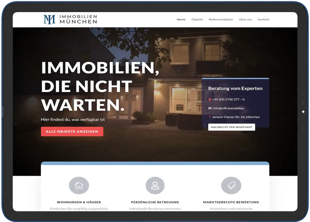 Mobile Ansicht der Immobilien Website