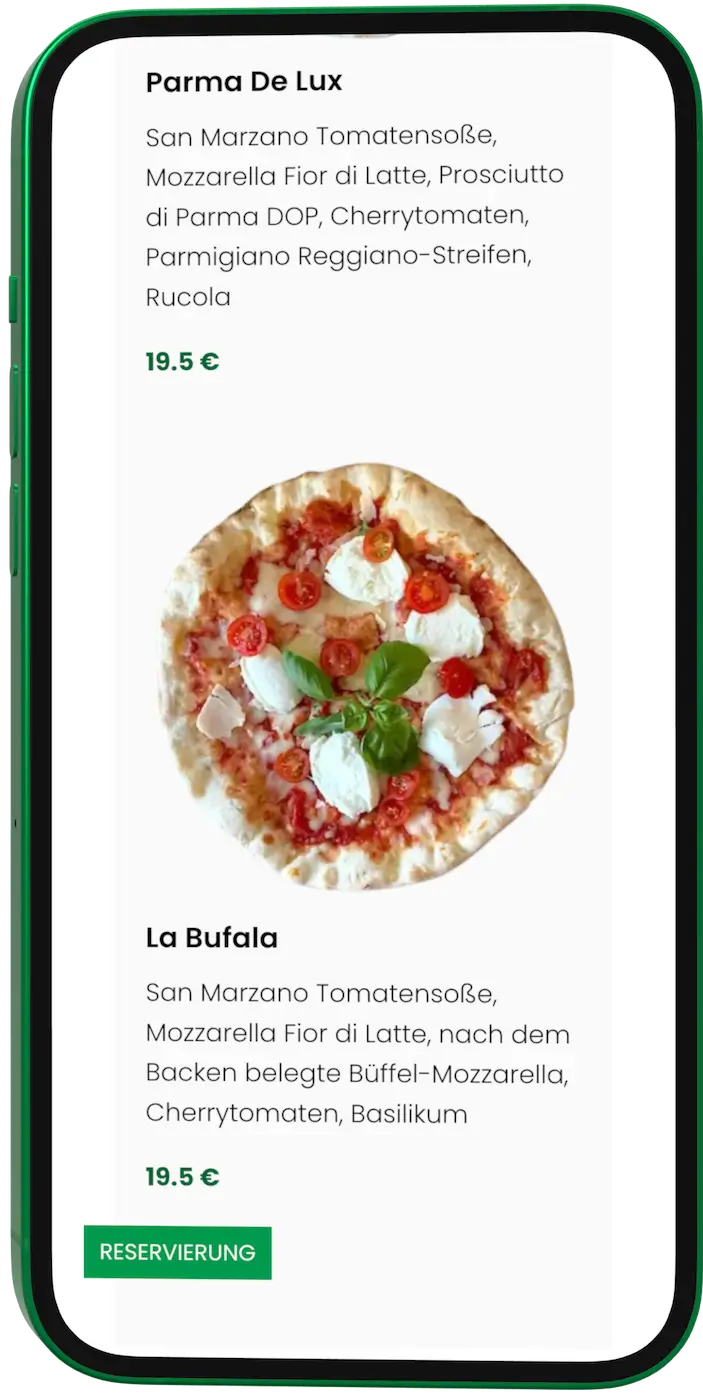 Digitale Speisekarte der Pizzeria Mixto Verde