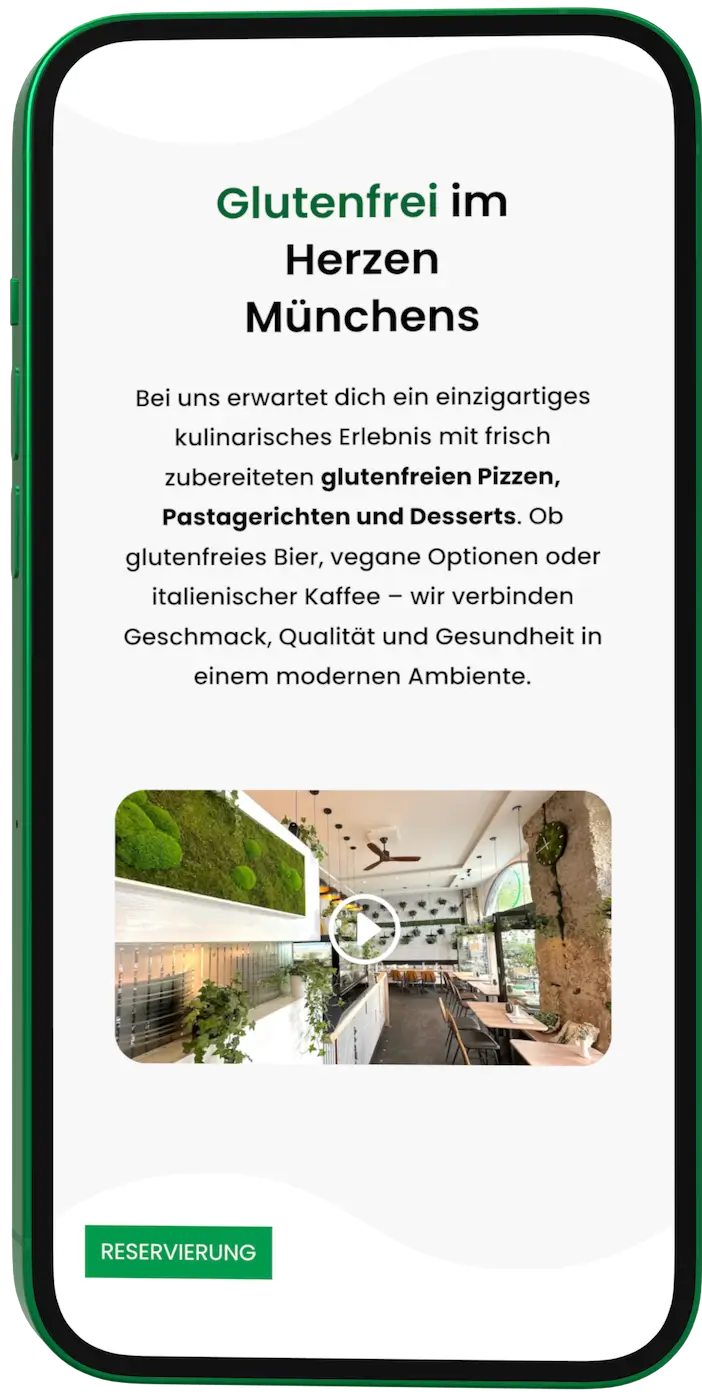 Startseite der glutenfreien Pizzeria Website